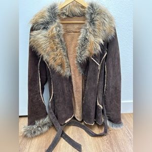 Vintage brown and tan suede with fur jacket
